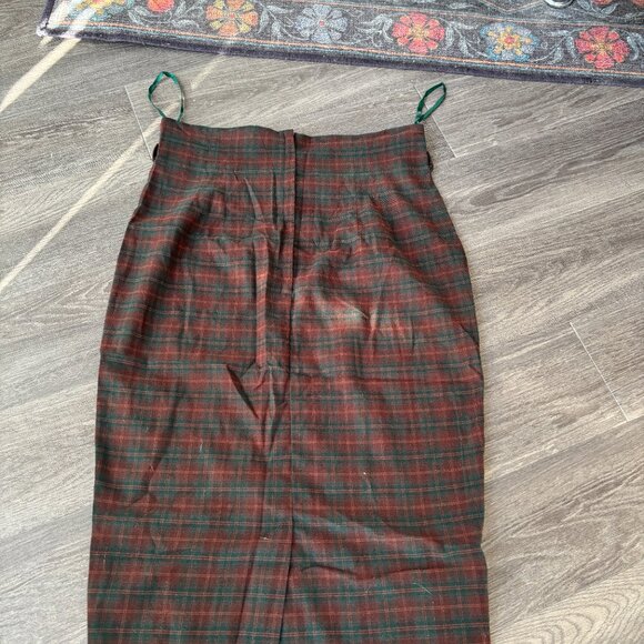 Collectif Vintage Size UK 14/US 10 Brown Green Plaid Pencil Skirt - Picture 5 of 5